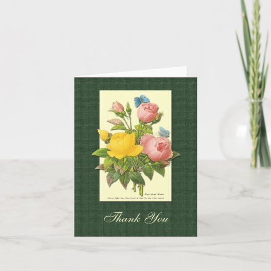 Roze Gele Botanische Rozen Bedankkaart (Voorkant)