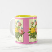 Roze gele  botanische Rozen Koffiebeker Tweekleurige Koffiemok (Voorkant links)