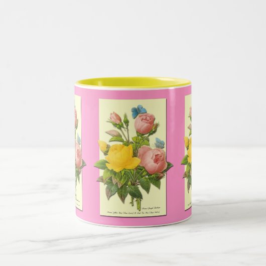 Roze gele  botanische Rozen Koffiebeker Tweekleurige Koffiemok (Center)