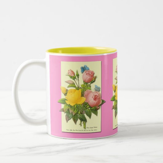 Roze gele  botanische Rozen Koffiebeker Tweekleurige Koffiemok (Links)