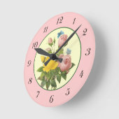 Roze gele botanische Rozen wandklok met nummer (Hoek)