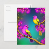 Roze gele Briefkaart van Fantasy Bird (Voorkant / Achterkant)