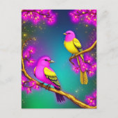 Roze gele Briefkaart van Fantasy Bird (Voorkant)