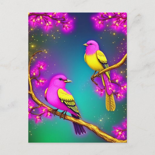Roze gele Briefkaart van Fantasy Bird (Voorkant)