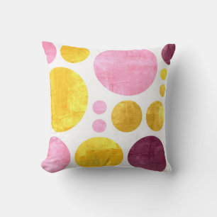 Roze gele bruine pokadots Abstract schilderen Kussen