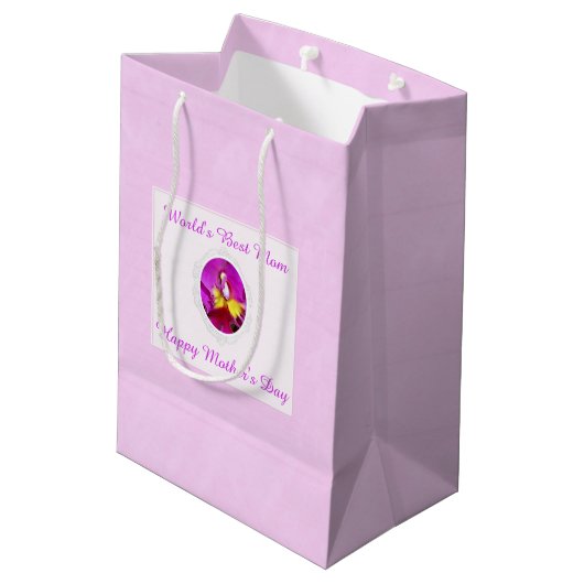Roze gele Cattleya Orchid Moederdag Gift Bag Medium Cadeauzakje (Achterkant Gekanteld)