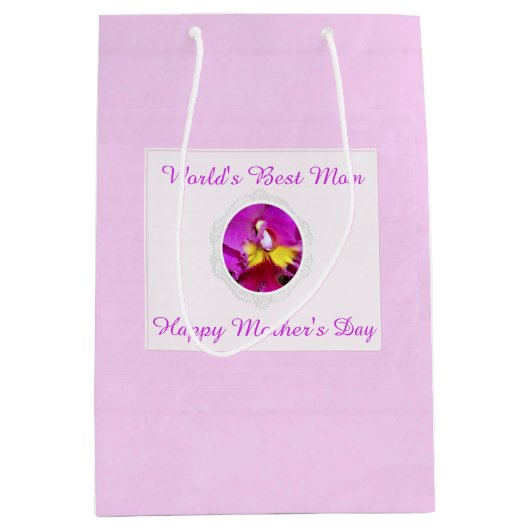 Roze gele Cattleya Orchid Moederdag Gift Bag Medium Cadeauzakje (Voorkant)
