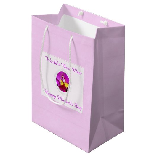 Roze gele Cattleya Orchid Moederdag Gift Bag Medium Cadeauzakje (Voorkant Gekanteld)