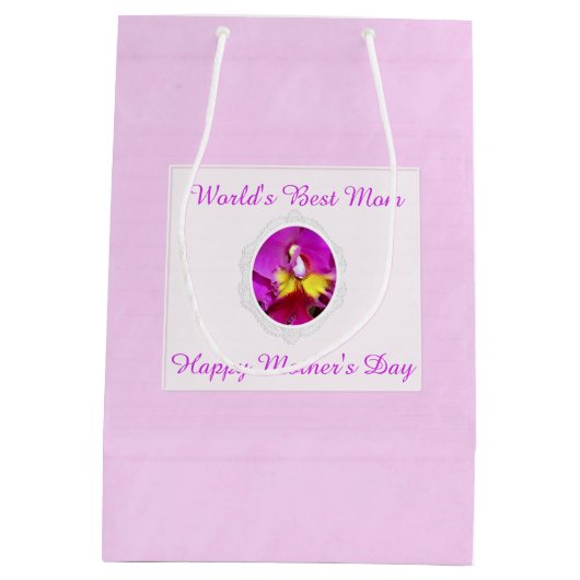 Roze gele Cattleya Orchid Moederdag Gift Bag Medium Cadeauzakje (Achterkant)