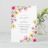Roze Gele Charmante Lente Bruiloft Kaart (Staand voorkant)
