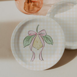 Roze & Gele Citroen Boog Baby Shower Papieren Bordje