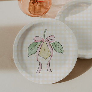 Roze & Gele Citroen Boog Baby Shower Papieren Bordje