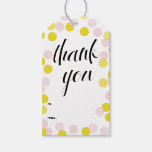 Roze & Gele Confetti Polka Dots Bedankt Cadeaulabel
