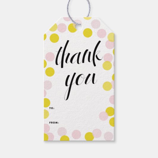Roze & Gele Confetti Polka Dots Bedankt Cadeaulabel (Voorkant)