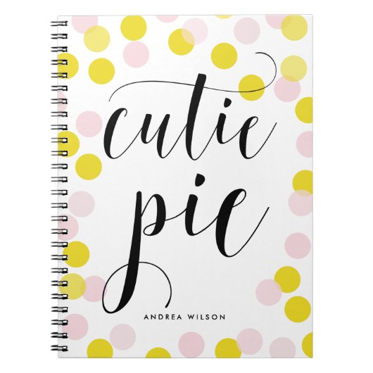 Roze & Gele Confetti Stippen Cutie Pie Kalligrafie Notitieboek (Voorkant)