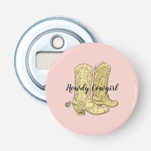 Roze Gele Cowgirl Laarzen Button Flesopener (Voorkant)