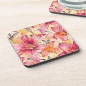 Roze Gele Daglelies Bier Onderzetter (Linkerzijde)