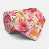 Roze Gele Daglelies Stropdas (Opgerold)