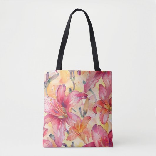 Roze Gele Daglelies Tote Bag (Voorkant)
