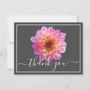 Roze Gele Dahlia Grijze Achtergrond Bedankt Briefkaart