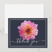 Roze Gele Dahlia Navy Achtergrond Bedankt Briefkaart (Voorkant / Achterkant)