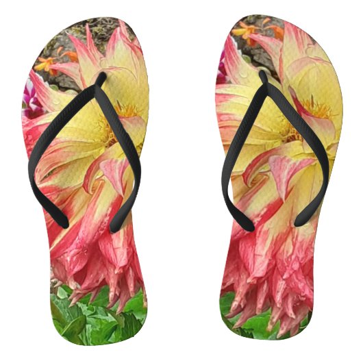 Roze & Gele Dahlia  Teenslippers (Voetbed)