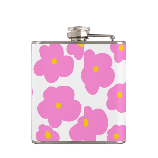 Roze gele daisy bloem moderne elegante patroon heupfles (Achterkant)