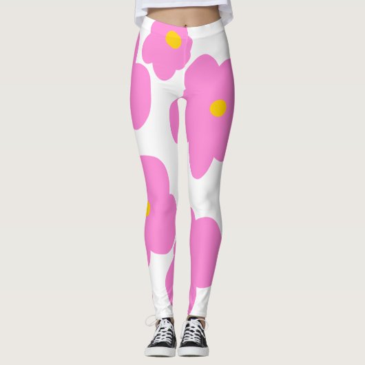 Roze gele daisy bloem moderne elegante patroon leggings (Voorkant)