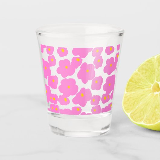 Roze gele daisy bloem moderne elegante patroon shot glas (Voorkant)