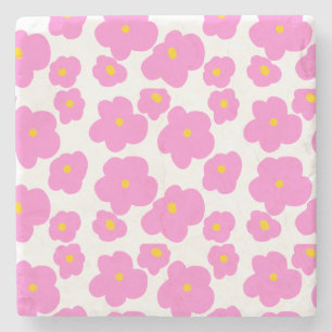 Roze gele daisy bloem moderne elegante patroon stenen onderzetter