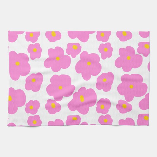 Roze gele daisy bloem moderne elegante patroon theedoek (Horizontaal)