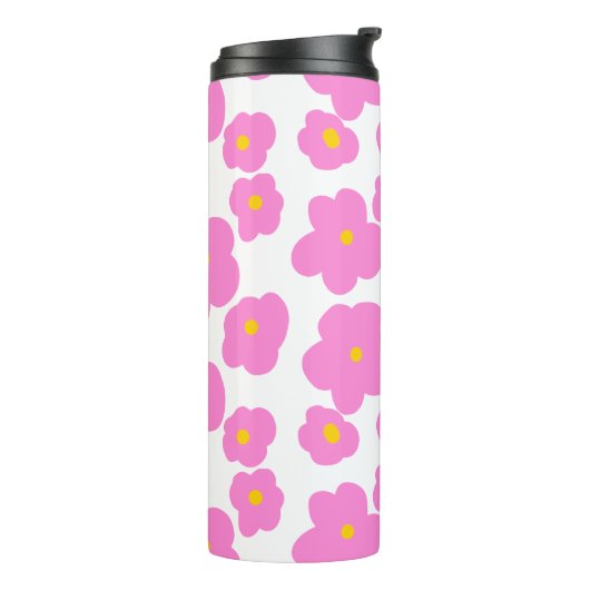 Roze gele daisy bloem moderne elegante patroon thermosbeker (Gedraaid links)