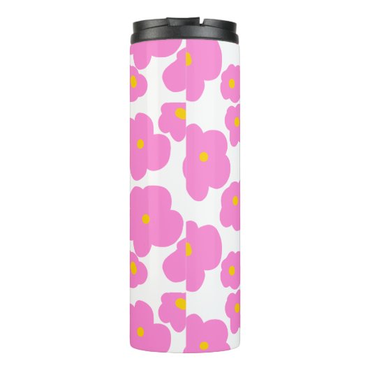 Roze gele daisy bloem moderne elegante patroon thermosbeker (Achterkant)