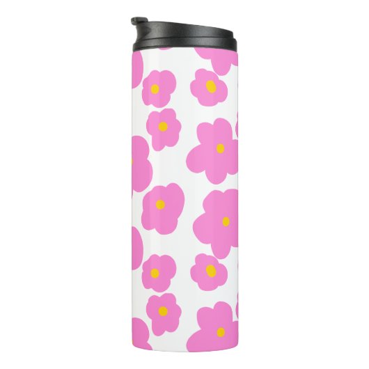 Roze gele daisy bloem moderne elegante patroon thermosbeker (Geroteerd rechts)