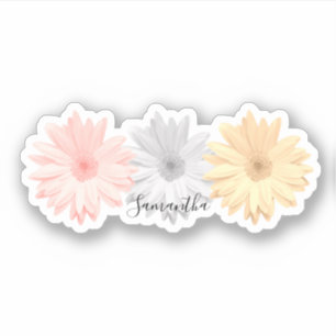 Roze Gele Daisy Flowers Naam Sticker