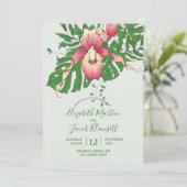 Roze/gele dame Slipper Orchid Green Wedding Kaart (Staand voorkant)