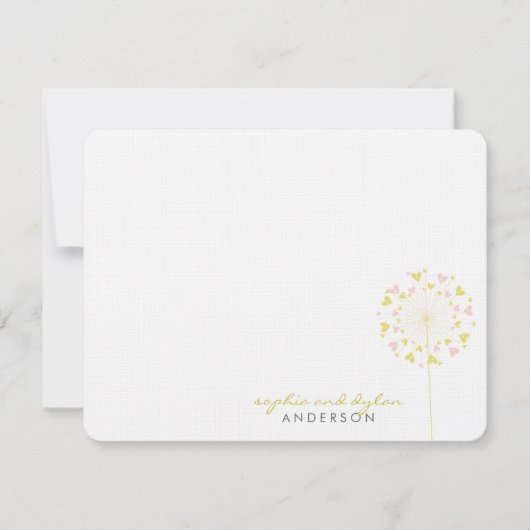 Roze Gele Dandelions Love Weddenschap Hartelijk da Bedankkaart (Voorkant)