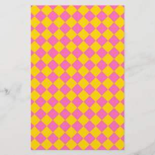 Roze Gele Diamant Harlekijn Schachbrett Motief Briefpapier