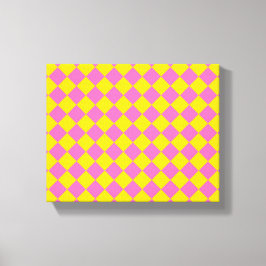 Roze Gele Diamant Harlekijn Schachbrett Motief Canvas Afdruk