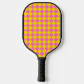 Roze Gele Diamant Harlekijn Schachbrett Motief Pickleball Paddle (Achterkant)