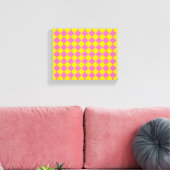 Roze Gele Diamant Harlequin Checker Patroon Canvas Afdruk (Insitu (Woonkamer))