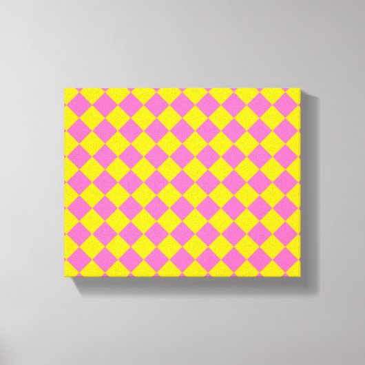 Roze Gele Diamant Harlequin Checker Patroon Canvas Afdruk (Voorkant)