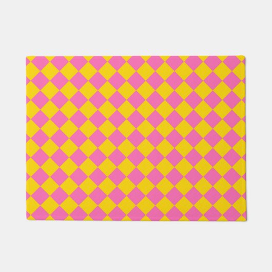 Roze Gele Diamant Harlequin Checker Patroon Deurmat (Voorkant)