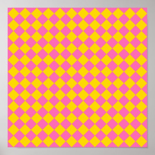 Roze Gele Diamant Harlequin Checker Patroon Poster (Voorkant)