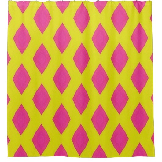 Roze & Gele Diamantpatroon Douchegordijn (Voorkant)