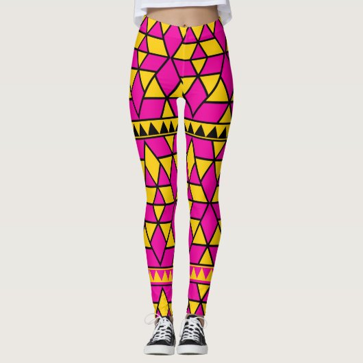roze gele driehoeken leggings (Voorkant)