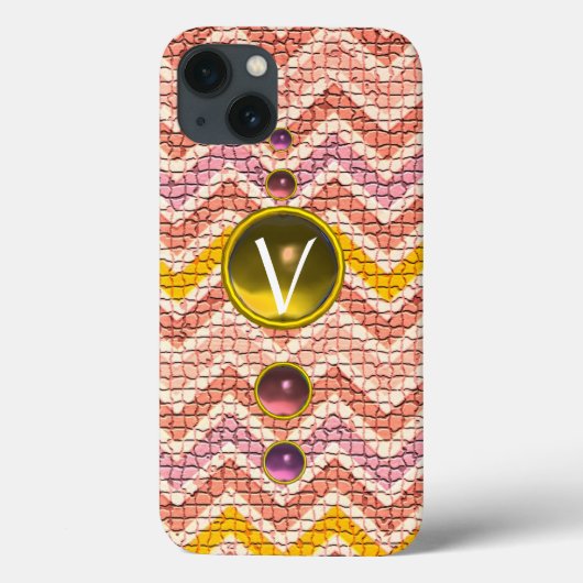 ROZE GELE EDELSTENEN EN MOZAÏEK CHEVRONS MONOGRAM Case-Mate iPhone CASE (Achterkant)