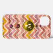 ROZE GELE EDELSTENEN EN MOZAÏEK CHEVRONS MONOGRAM Case-Mate iPhone CASE (Achterkant (horizontaal))