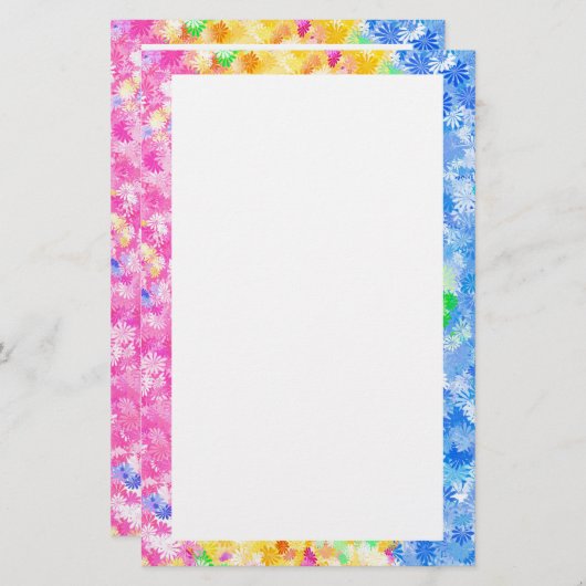 Roze, gele en blauwe bloemen briefpapier (Voorkant / Achterkant)
