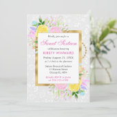 Roze, gele en blauwe bloemen goud Sweet 16 Kaart (Staand voorkant)